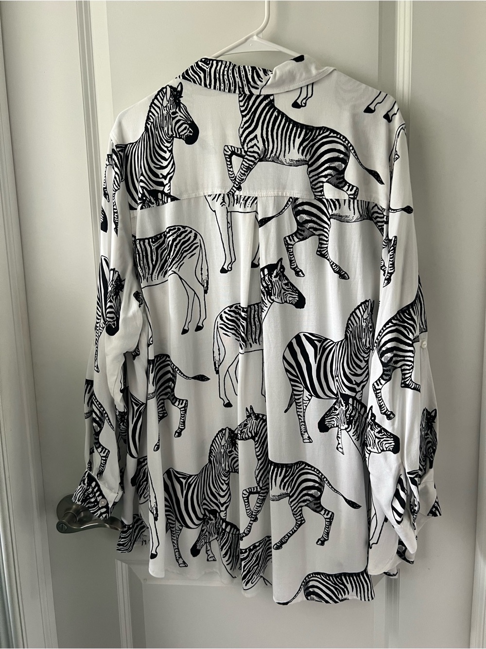 Jane and Delancey Black and White Zebra Print Button-Up Blouse - Picture 2 of 4